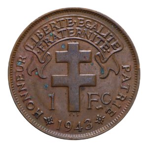 reverse: CAMERUN AFRICA EQUATORIALE FRANCESE 1 FRANCO 1943 PRETORIA BA 5,56 GR. SPL+