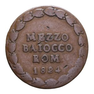 reverse: STATO PONTIFICIO LEONE XII (1823-1829) 1/2 BAIOCCO ROMANO 1824 CU 5,03 GR. MB-BB