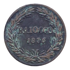 reverse: STATO PONTIFICIO GREGORIO XVI (1831-1846) BAIOCCO 1836 BOLOGNA AN. VI CU 9,23 GR. qBB
