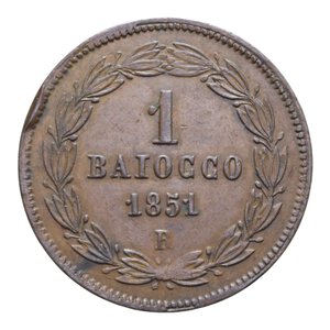 reverse: STATO PONTIFICIO PIO IX (1846-1870) 1 BAIOCCO 1851 ROMA AN. V CU 9,76 GR. BB-SPL/BB+