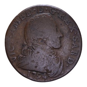 obverse: VITTORIO AMEDEO III (1773-1796) 5 SOLDI 1794 CU 5,01GR. MB+
