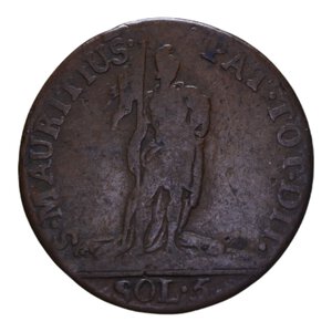 reverse: VITTORIO AMEDEO III (1773-1796) 5 SOLDI 1794 CU 5,01GR. MB+