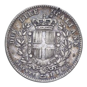 reverse: VITT. EMANUELE II (1859-1861) 2 LIRE 1860 FIRENZE R AG. 9,78 GR. MB-BB/BB