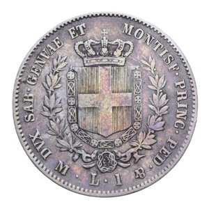 reverse: VITT. EMANUELE II (1849-1861) 1 LIRA 1859 MILANO R AG. 4,90 GR. qBB/BB