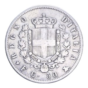 reverse: VITT. EMANUELE II (1861-1878) 50 CENT. 1861 STEMMA FIRENZE RR AG. 2,40 GR. qBB