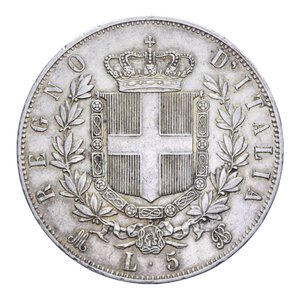 reverse: VITT. EMANUELE II (1861-1878) 5 LIRE 1875 MILANO AG. 25,01 GR. BB+/BB-SPL