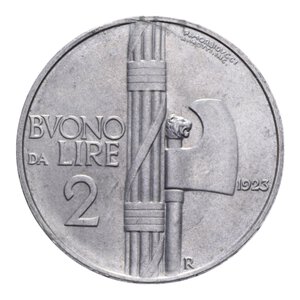 reverse: VITT. EMANUELE III (1900-1943) BUONO 2 LIRE 1923 FASCIO NI 10,09 GR. SPL-FDC