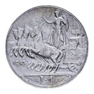 reverse: VITT. EMANUELE III (1900-1943) 1 LIRA 1913 QUADRIGA VELOCE AG. 4,98 GR. BB+