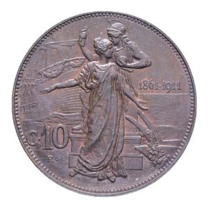 reverse: VITT. EMANUELE III (1900-1943) 10 CENT. 1911 CINQUANTENARIO CU 9,97 GR. SPL-FDC