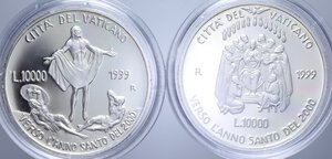 reverse: GIOVANNI PAOLO II (1978-2005) 10000+10000 LIRE 1999 DITTICO VERSO ANNO SANTO AG. IN COFANETTO PROOF