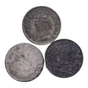 reverse: CEYLON VICTORIA 10 CENTS 1892-1893-1897 AG. LOTTO 3 MONETE VARIE CONSERVAZIONI