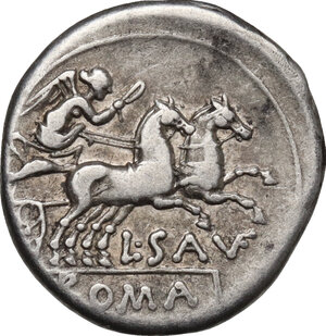 reverse: L. Saufeius.. AR Denarius, 152 BC