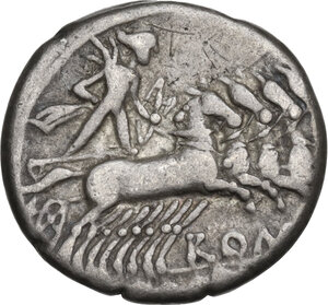 reverse: M. Baebius Q. f. Tampilus.. Denarius, Rome mint, 137 BC