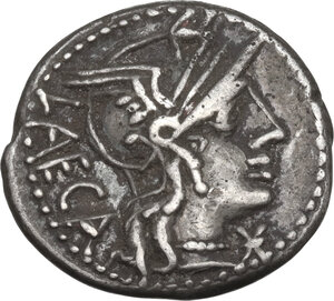 obverse: M. Porcius Laeca.. Denarius, Rome mint, 125 BC