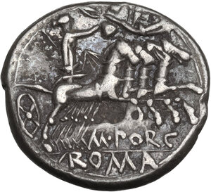 reverse: M. Porcius Laeca.. Denarius, Rome mint, 125 BC
