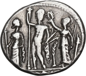 reverse: Cn. Cornelius Blasio. AR Denarius, 112-111 BC
