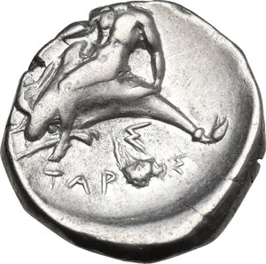 reverse: Southern Apulia, Tarentum. AR Nomos, 380-370 BC