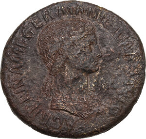 obverse: Agrippina senior, daughter of Agrippa, wife of Germanicus (died in 33 AD). . AE Sestertius. Struck under Claudius