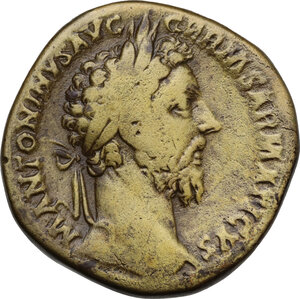 obverse: Marcus Aurelius (161-180).. AE Sestertius, 175-176