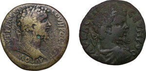 obverse: Septimius Severus (193-211).. Multiple lot of two (2) unclassified provincial bronzes (Anchialus and Bithynium mints)