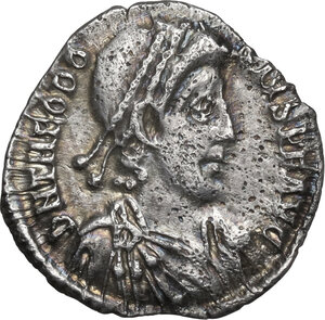 obverse: Theodosius I (379-395).. AR Siliqua, Mediolanum mint. 383-387