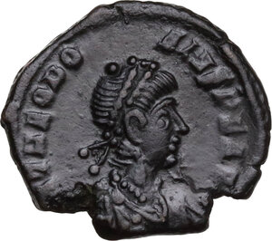 obverse: Theodosius I (379-395).. AE 14 mm, uncertain mint