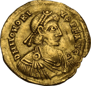 obverse: Honorius (393-423).. AV Solidus, Ravenna mint