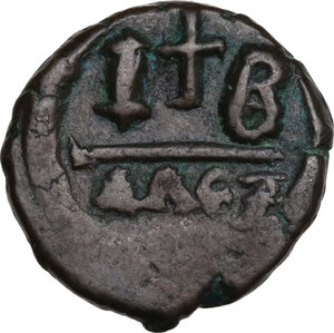 reverse: Justin I (518-527).. AE 12 Nummis, Alexandria mint, 522-527