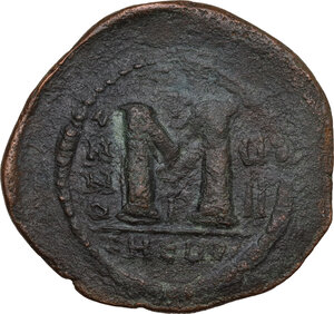 reverse: Justin II and Sophia (565-578).. AE Follis, Theupolis (Antioch) mint, dated RY 7 (571-572)