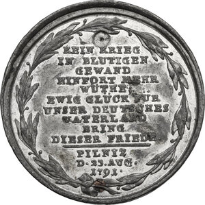 reverse: Austria.  Leopold II (1790-1792) with Friedrich Wilhelm II (1768-1797).. Tin medal 1791 for the Peace of Pillnitz