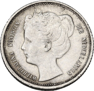 obverse: Curacao.  Wilhelmina (1890-1948).. AR 1/10 of gulden 1901