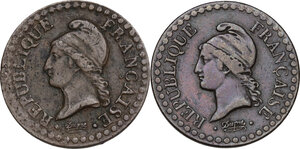 obverse: France. Lot of two (2) coins: centime Dupré, An 7 Paris (Le Directoire) and 1 centime 1851 Paris (Deuxième République)
