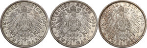 reverse: Germany.  Wilhelm II (1888-1918).. Lot of three (3) AR 2 Mark, Berlin mint, 1903, 1907, 1913