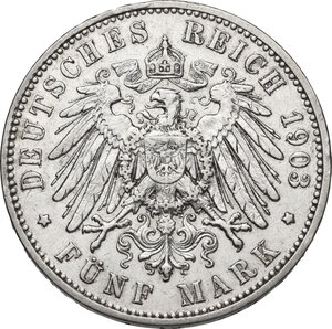 reverse: Germany.  Georg (1902-1904).. AR 5 Mark, Muldenhütten mint, 1903 E