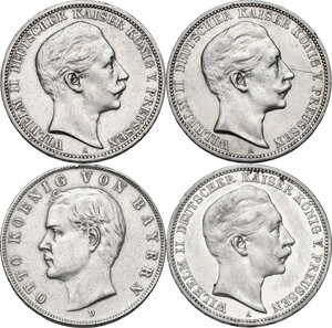 obverse: Germany. Lot of four (4) AR 3 Mark, including: 1908A, 1910A, 1910D and 1912A