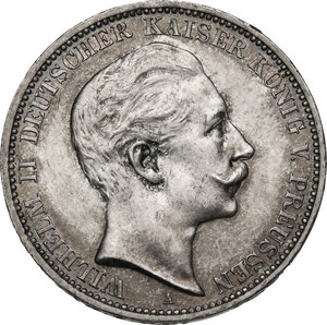 obverse: Germany.  Wilhelm II (1888-1918).. AR 3 Mark, Berlin mint, 1909 A