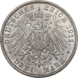 reverse: Germany.  Wilhelm II (1888-1918).. AR 3 Mark, Berlin mint, 1911 A