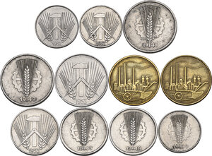 obverse: Germany DDR. Lot of eleven (11) coins: 50 pfennig 1950 A (2), 10 pfennig 1948 A, 1949 A, 1953 E, 5 pfennig 1948 A (2), 1953 E, pfennig 1950 A, 1952 A, 1952 E