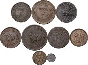 obverse: India. Lot of nine (9) AE coins of Princely States to be classified, include coins of Rama Varma VI