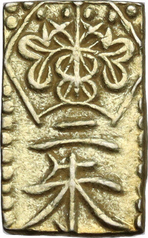 obverse: Japan.  Edo Period (1603-1868). AV Ni shu ban kin  (2 shu size  gold) small size, 1860-1969. 12 x 7 mm