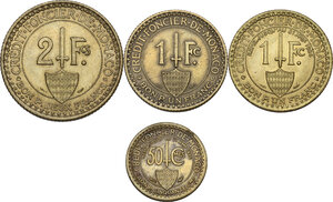 reverse: Monaco, Principality of .  Louis II (1922-1949). Lot of four (4) Cu-Ni coins: 2 francs 1926, franc 1924 and 1926, 50 centimes 1924