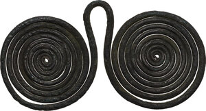 obverse: AE Spiral spectacle fastener.  Urn-field period, 8th century BC.  41 mm