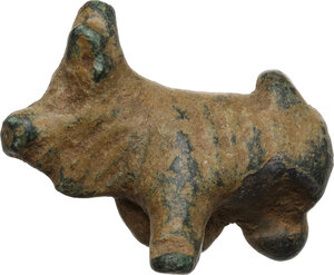 obverse: Bronze bull shaped idol.  Eealy roman period.  27 x 21 mm