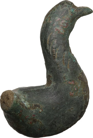 obverse: Bronze decorative element in the shape of a swan.  Roman period, 1st-3rd century AD.  H: 42 mm