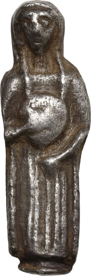 obverse: Silver votive figure.  Roman period, 1st-3rd century AD.  26 x 9 mm