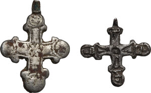 obverse: Lot of 2 silver crosses  Byzantine period.  25 mm, 19 mm