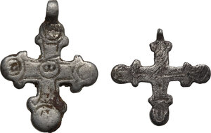 reverse: Lot of 2 silver crosses  Byzantine period.  25 mm, 19 mm