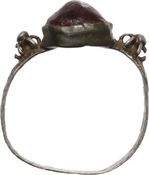 reverse: AR ring with garnet.  Medieval period.  Inner diameter 17 mm