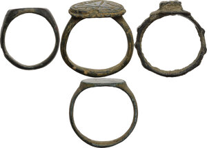 reverse: Lot of 4 bronze rings.  Medieval period.  Sizes: 17.75 mm, 18.00 mm, 17.00 mm, 15.50 mm