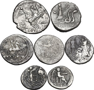 reverse: The Roman Republic. Lot of seven (7) unclassified AR coins